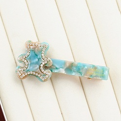 Turquoise Bear Cellulose Acetate Claw Hair Clips, with Rhinestone, Hair Accessories for Women & Girls, Turquoise, 65x28x15mm