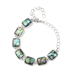 Rectangle Браслеты из латунных ракушек-абалонов, стойки покрытие, прямоугольные, 6-3/8 дюйм (16.2 см), ссылка: 16x9.5x3.5 mm