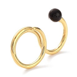Tiger Eye Natural Tiger Eye Double Rings, Golden 304 Stainless Steel Wire Cuff Ring, Inner Diameter: 18.3mm