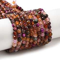 Sienna Natural Agate Beads Strands, Faceted, Round, Dyed & Heated, Sienna, 4mm, Hole: 0.8mm, about 88~94pcs/strand, 14.76~15.87''(37.5~40.3cm)
