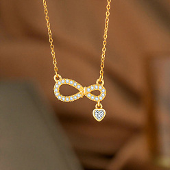 Золотой Подвеска в виде сердца с прозрачными кубическими циркониями и символом бесконечности ко Дню святого Валентина 304 Цепочка из нержавеющей стали для женщин, золотые, 15.75 дюйм (40 см)