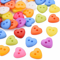 Mixed Color 2-Hole Resin Buttons, Heart, Mixed Color, 12x12.5x3mm, Hole: 2mm