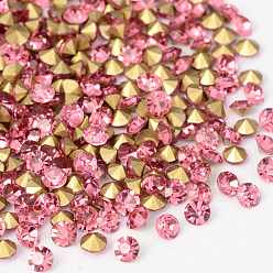 Rose Back Plated Grade A Diamond Glass Pointed Rhinestone, Rose, 3.4~3.5mm, about 1440pcs/bag