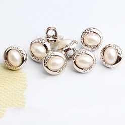 Oval ABS Plastic Shank Buttons, with Plastic Imitation Pearl, for Garment Accessories, Oval, 15mm