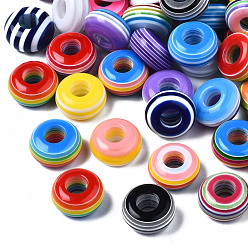 Mixed Color Stripe Resin Large Hole Beads, Flat Round, Mixed Color, 14x7.5mm, Hole: 5.5mm