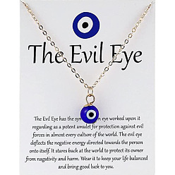 Blue Blue Devil Eye Glass Pendant on Copper Chain - Turkish Evil Eye Necklace, Blue, 0.04 inch(0.1cm)