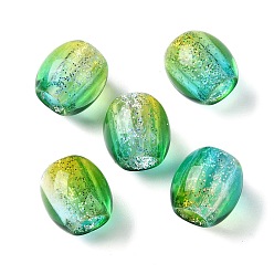 Green Yellow Painted Acrylic Beads, with Glitter Powder, Oval, Green Yellow, 11x11.5mm, Hole: 5mm