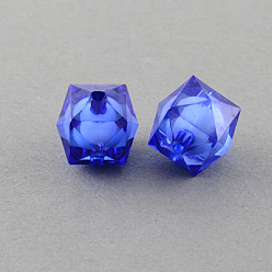 Medium Blue Transparent Acrylic Beads, Bead in Bead, Faceted Cube, Medium Blue, 8x7x7mm, Hole: 2mm, about 2000pcs/500g