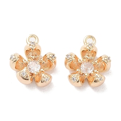 Real 18K Gold Plated Brass Micro Pave Cubic Zirconia Charms, 5-Petals Flower Charms, Real 18K Gold Plated, 12.5x11.5x5mm, Hole: 1.2mm