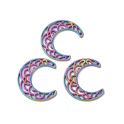 Rainbow Color Ионное покрытие (ip) 304 филигранные соединители из нержавеющей стали, луна, Радуга цветов, 25x21.5x1.5 мм
