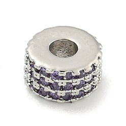 Фиолетовый Обшивка стойки латунь с циркониевыми бусинами, долговечный, без свинца и без кадмия, плоско-круглые, платина, фиолетовые, 8x4.5 мм, отверстие : 2.5 мм