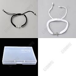 Белый 12шт. 2 стили регулируемых плетеных браслетов из полиэстеровой нити для женщин и мужчин, с подвесками в виде креста из сплава, белые, внутренний диаметр: 1-3/4~4 дюйм (4.5~10 см), 6 шт / стиль