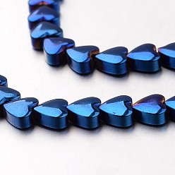 Blue Plated Electroplate Non-magnetic Synthetic Hematite Bead Strands, Heart, Blue Plated, 8x8x3mm, Hole: 0.7mm, about 55pcs/strand, 15.7 inch