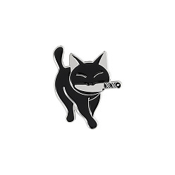 XZ3176 Playful Black Cat Brooch with Knife in Mouth - Unique Cartoon Style Jewelry Accessory