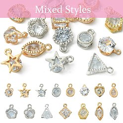 Mixed Color 15pcs 15 Styles Alloy Charms, with Cubic Zirconia, Mixed Color, 10~15x7~10x5~6mm, Hole: 1~2mm, 1pc/style