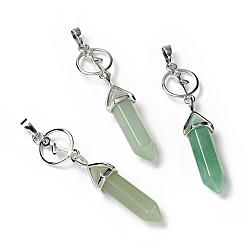 Green Aventurine Natural Green Aventurine with Brass Pendants, Cadmium Free & Lead Free, Bullet Shaped, 65~70mm, Hole: 4.6mm