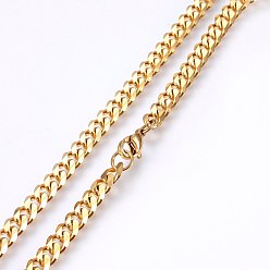 Golden 304 Stainless Steel Curb Chain Necklaces, with Lobster Claw Clasps, Golden, 19.69 inch(50cm), 5x2mm
