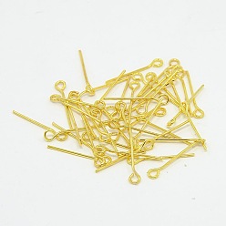 Golden Brass Eye Pin, Cadmium Free & Lead Free, Golden, about 1.8cm long, 0.7mm thick, hole: about 2mm, about 16000pcs/1000g