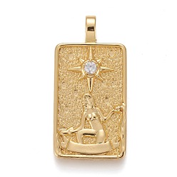 Real 18K Gold Plated Brass Micro Pave Clear Cubic Zirconia Pendants, Real 18K Gold Plated, Tarot Card Charms, The Star, Real 18K Gold Plated, 30x15x4mm, Hole: 3~4mm