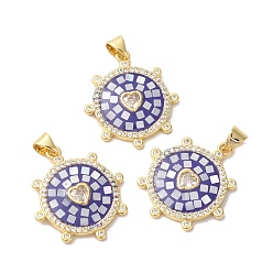 Васильковый Подвески «Солнце с сердцем» из латуни с микропаве и цирконием, с эмалью и ракушкой, долговечный, без свинца и без кадмия, реальный 18 k позолоченный, васильковый, 25x22x3 мм, отверстие : 4x5 мм