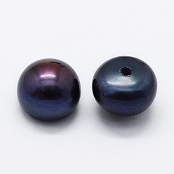Midnight Blue Natural Cultured Freshwater Pearl Beads, Grade 3A, Half Drilled, Rondelle, Dyed, Midnight Blue, 8.5x6mm, Hole: 0.8mm, about 66pcs/board