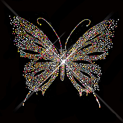 Colorful Butterfly Shape Hotfix Rhinestone Appliques, Costume Accessories, Colorful, 250x300mm