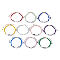 Mixed Color 10Pcs Natural & Dyed Malaysia Jade Beaded Bracelet, Adjustable Acrylic Word Smile Beads Bracelet for Women, Mixed Color, Inner Diameter: 2-1/8~3-1/2 inch(5.5~9cm), 10pcs/set