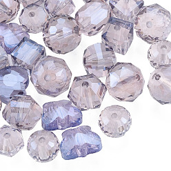 Lilas Des billes de verre transparentes, formes mixtes, lilas, 7~10x7~10x5~9.5mm, Trou: 1~1.5mm