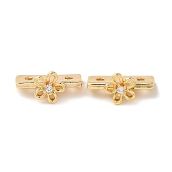 Real 18K Gold Plated Brass Micro Pave Clear Cubic Zirconia Slide Charms, Flower, Real 18K Gold Plated, 6x12.5x7mm, Hole: 1.4mm