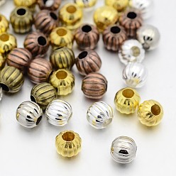 Mixed Color Iron Corrugated Beads, Round, Mixed Color, 8mm, Hole: 3mm, about 354pcs/200g