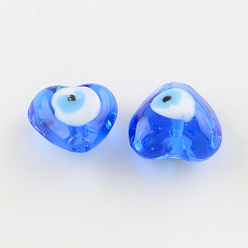 Dodger Blue Heart Evil Eye Lampwork Bead Strands, Dodger Blue, 13~15x15x9mm, Hole: 2mm, about 24pcs/strand, 11.4 inch