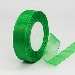 Green Polyester Organza Ribbon, for Christmas Decoration, Green, 1 inch(25mm), about 49.21 Yards(45m)/Roll
