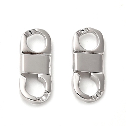 Real Platinum Plated Rack Plating Brass Fold Over Clasps, 8 Shaped, Real Platinum Plated, 16x7x3mm, Hole: 4mm