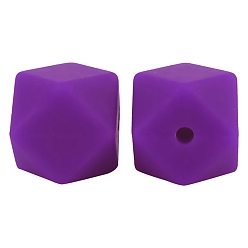 Dark Violet Octagon Food Grade Silicone Beads, Chewing Beads For Teethers, DIY Nursing Necklaces Making, Dark Violet, 17mm