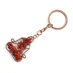 Red Jasper Copper Wire Wrapped Natural Red Jasper Chips Yoga Pendant Keychains, for Car Key Backpack Pendant Accessories, 10x4.5cm