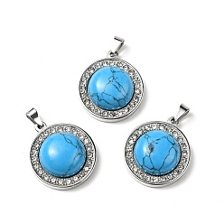 Synthetic Turquoise Synthetic Turquoise Pendants, with Stainless Steel Color Tone 304 Stainless Steel and Crystal Rhinestone Findings, Half Round Charm, 24.5x21x8mm, Hole: 3.5x6mm