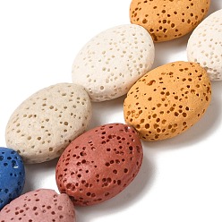(52) Непрозрачная лаванда Бусы из натуральной лавы, окрашенные, Плоско-овальные, разноцветные, 18~18.5x14x7 мм, отверстие : 1.2 мм, около 21 шт / нитка, 15.16'' (38.5~39 см)