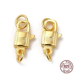 Golden 925 Sterling Silver Lobster Claw Clasps, with Jump Rings, Lock, Golden, 11.5x6x2.5mm
