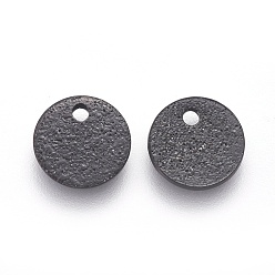 Electrophoresis Black 304 Stainless Steel Charms, Textured, Flat Round with Bumpy, Electrophoresis Black, 8x1mm, Hole: 1.2mm