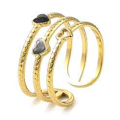 Настоящее золото 18K 304 эмалированные открытые манжеты из нержавеющей стали для женщин, ионное покрытие (ip), сердце, реальный 18 k позолоченный, 12.5 мм, внутренний диаметр: регулируемый