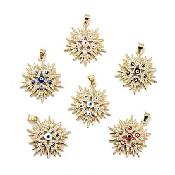 Mixed Color Rack Plating Brass Micro Pave Clear Cubic Zirconia Pendants, with Enamel, Cadmium Free & Lead Free, Star with Evil Eye, Real 18K Gold Plated, Mixed Color, 29x26x3.8mm, Hole: 3x3.5mm