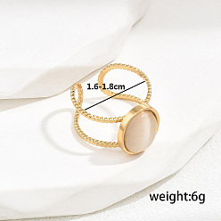 Коричневый Стильное 201 кольцо-манжета из нержавеющей стали с кошачьим глазом и овальной формой для женщин в подарок на отпуск, коричневые, внутренний диаметр: 16~18 мм