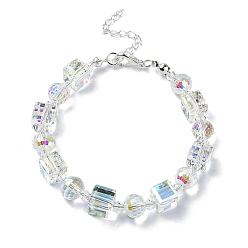 Clair AB Bracelets en perles de verre cubes et ronds, clair ab, 7-1/2 pouce (19.2 cm)