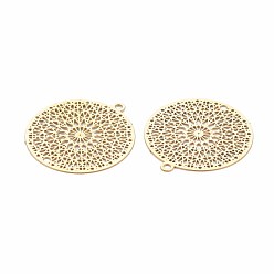 Real 18K Gold Plated Rack Plating 201 Stainless Steel Connector Charms, Etched Metal Embellishments, Nickel Free, Flat Round, Real 18K Gold Plated, 22.5x20.5x0.4mm, Hole: 1.2mm