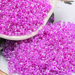Magenta Electroplate Transparent Glass Seed Beads, Ceylon, Cylinder, Magenta, 2.5x1.6mm, Hole: 1.4mm, about 50398pcs/pound