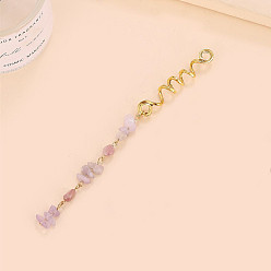 Rose Quartz Alloy Dreadlocks Beads, Rose Quartz Braiding Hair Pendants Decoration Clips, 140x10mm