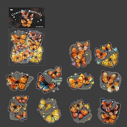 Orange 20Pcs 10 Styles Butterfly Waterproof PET Plastic Self-Adhesive Decorative Stickers, for Scrapbooking, Travel Diary Craft, Orange, Packing: 140x80x4mm, 2pcs/style