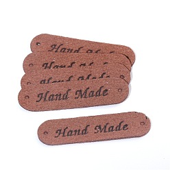 Brown Imitation Leather Label Tags, with Holes & Word Hand Made, for DIY Jeans, Bags, Shoes, Hat Accessories, Rounded Rectangle, Brown, 12x45mm
