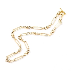 Real 18K Gold Plated Brass Link Chain Necklaces, with Toggle Clasps, Real 18K Gold Plated, 18.30 inch(46.5cm)