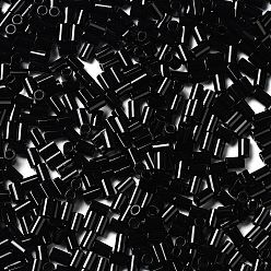 Black Opaque Colours Glass Round Bugle Beads, Tube, Black, 3.5~3.8x2~2.5mm, Hole: 1.2mm